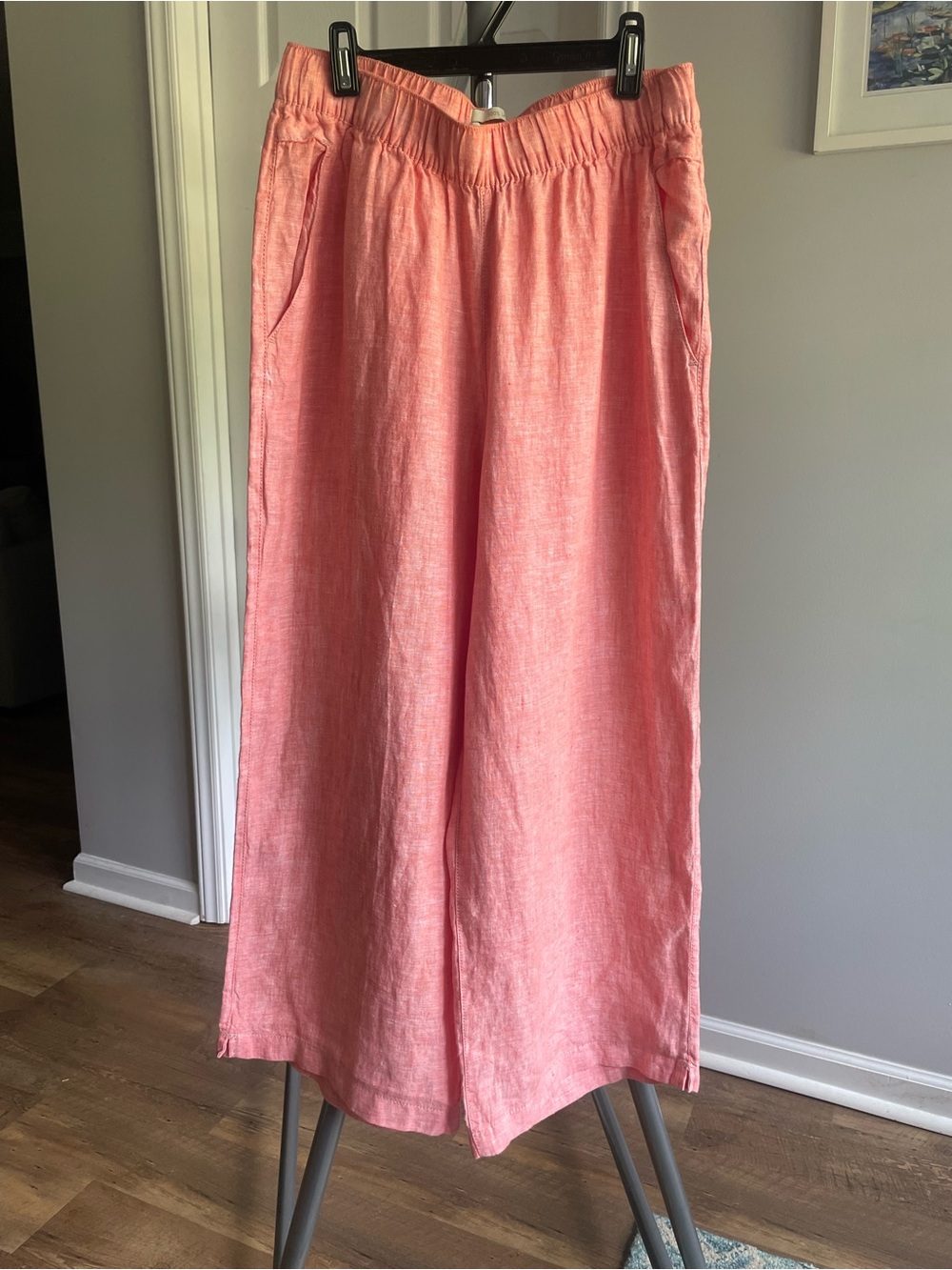Cynthia Rowley Coral Elastic-Waist Linen Pants